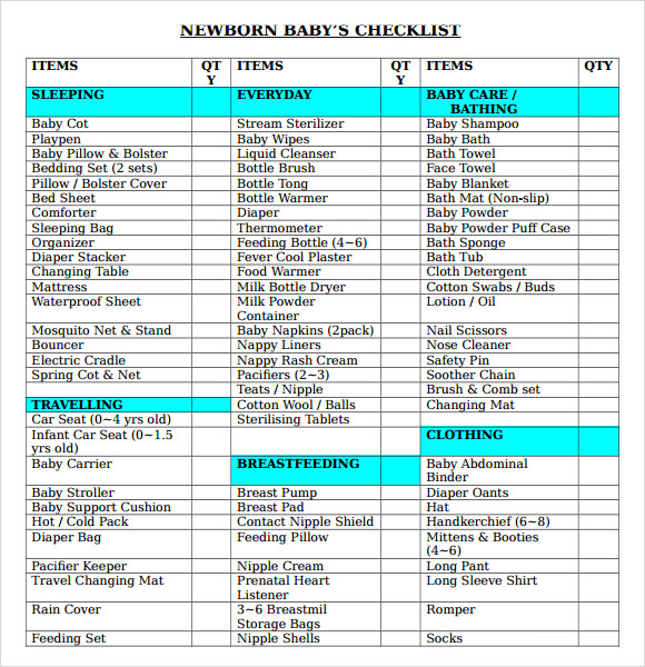 Newborn Checklist Template Image