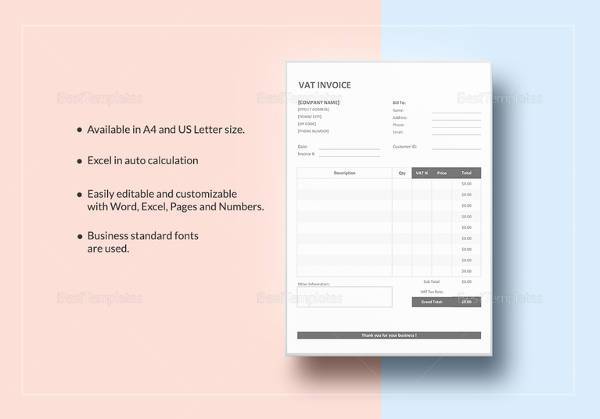printable vat invoice template