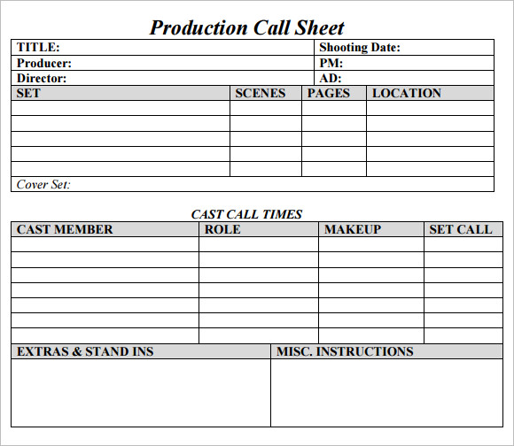 9  Sample Call Sheet Templates Sample Templates