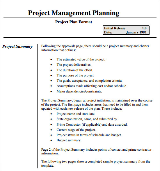 project management business plan examples