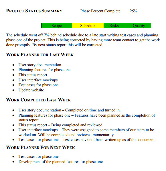 Project Status Report Email Template