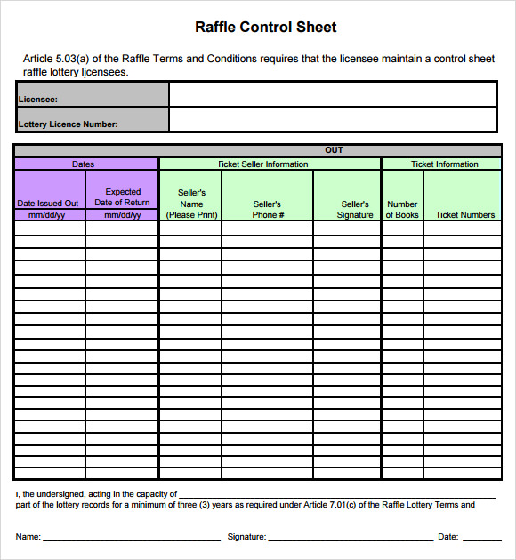 raffle control sheet template