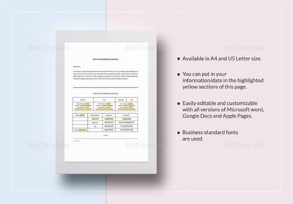 receipt for goods or services