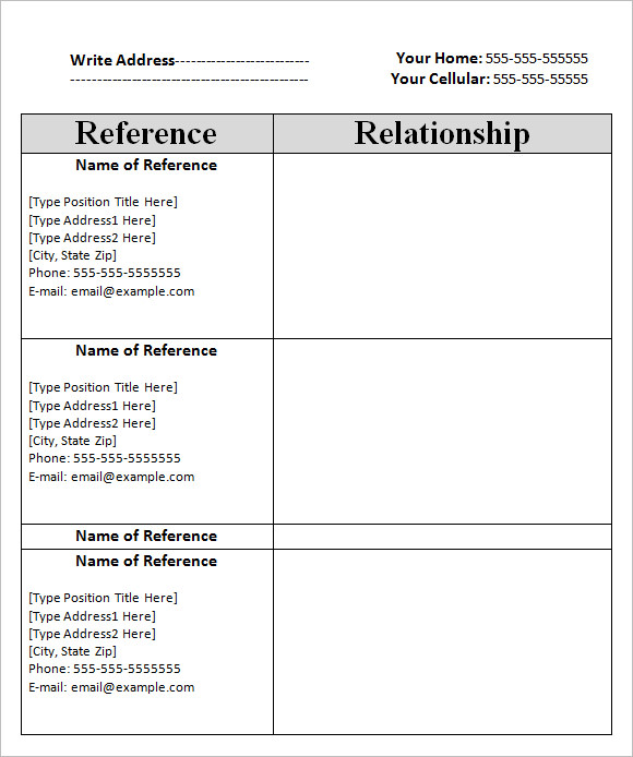 Printable Free Downloadable Reference List