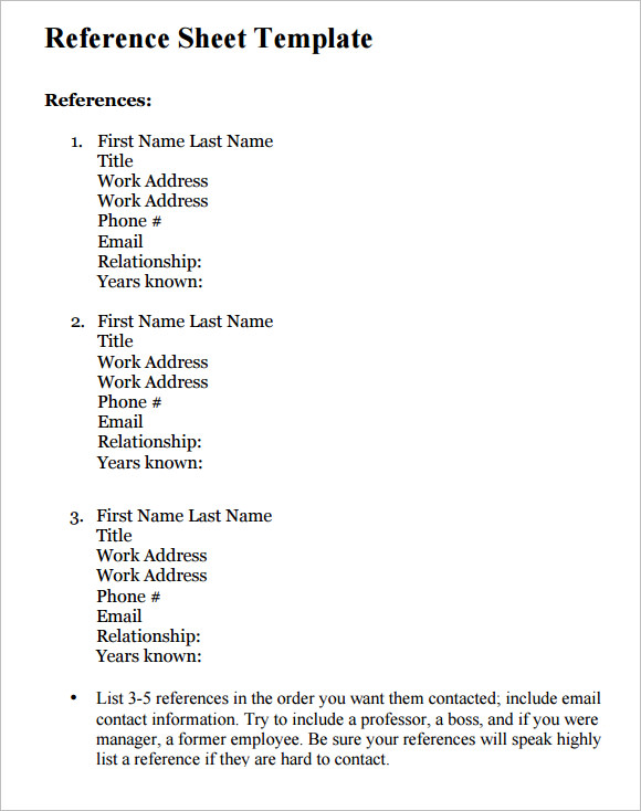 12  Sample Reference Sheets Sample Templates