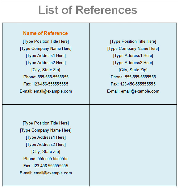 reference list template2
