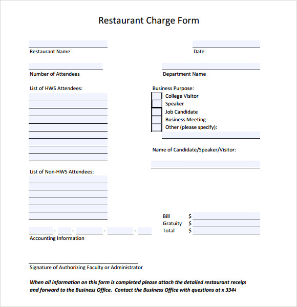 restaurant charge form