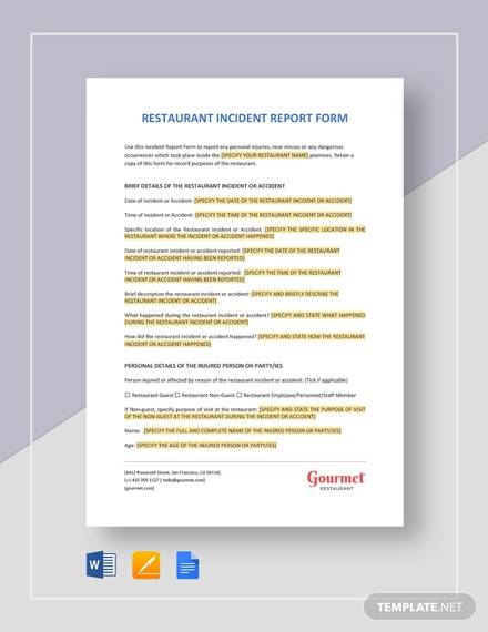 restaurant incident report template