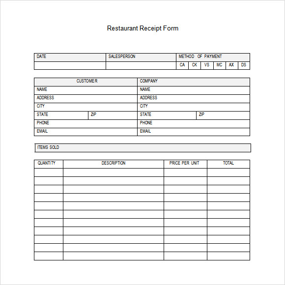 FREE 8 Restaurant Receipt Templates In Free Samples