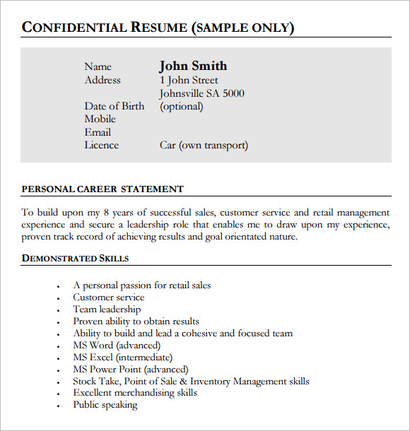 retail sample resume