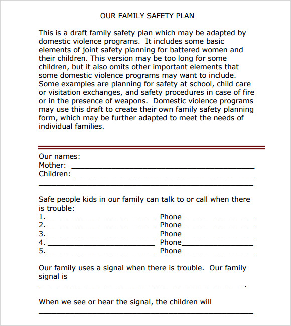 safety plan template for children