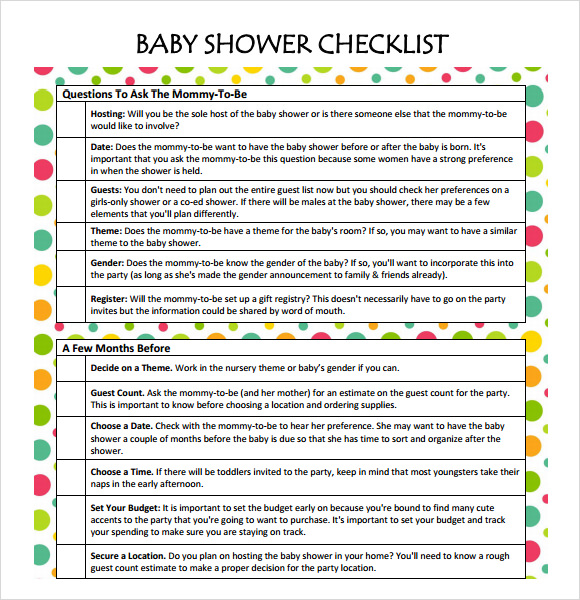 sample baby shower checklist template