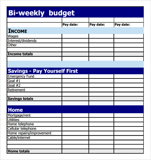 sample bi weekly budget template