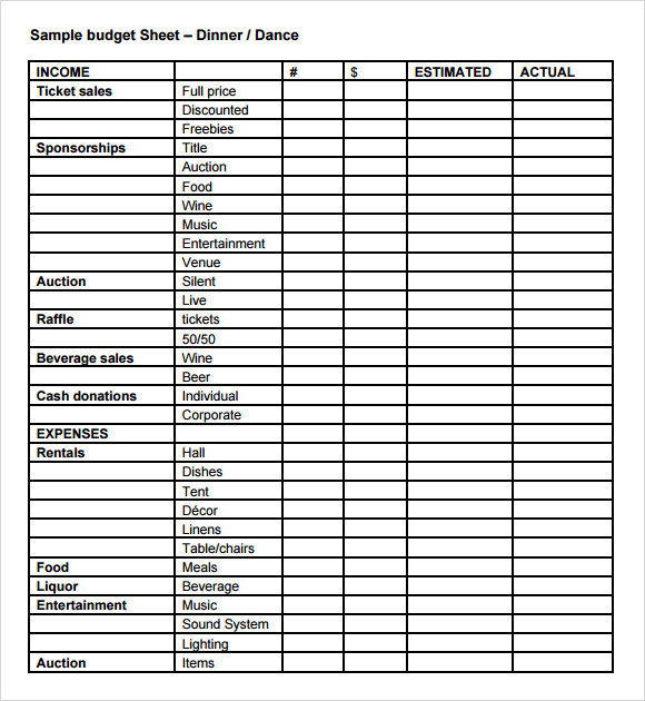 budget sheet ideas