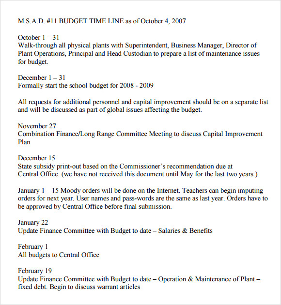 sample budget timeline template