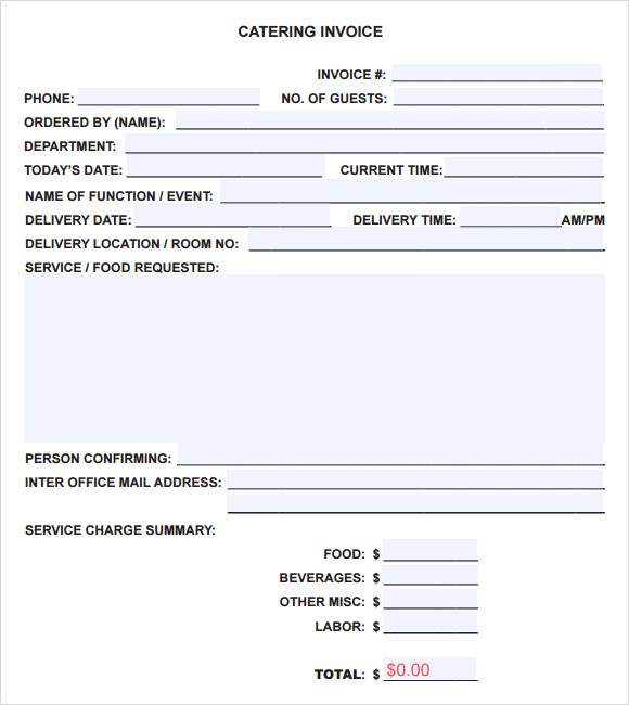 Invoice Template For Catering Services ~ Excel Templates