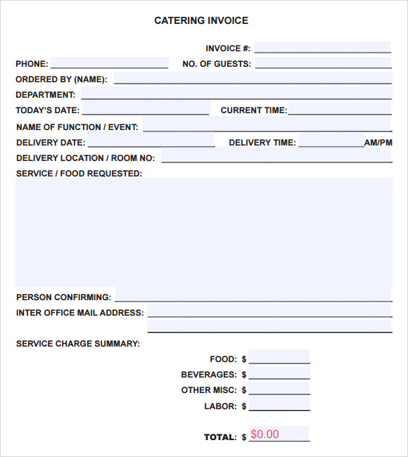 sample invoices for catering services