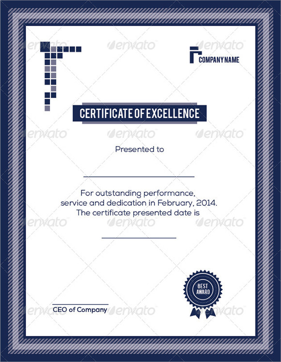 sample certificate of excellence template