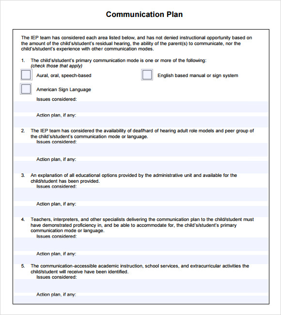 sample communication plan template