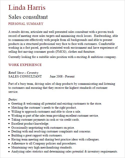 sample consultant resume template