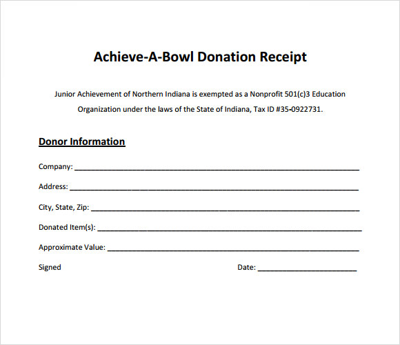 sample donation receipt template