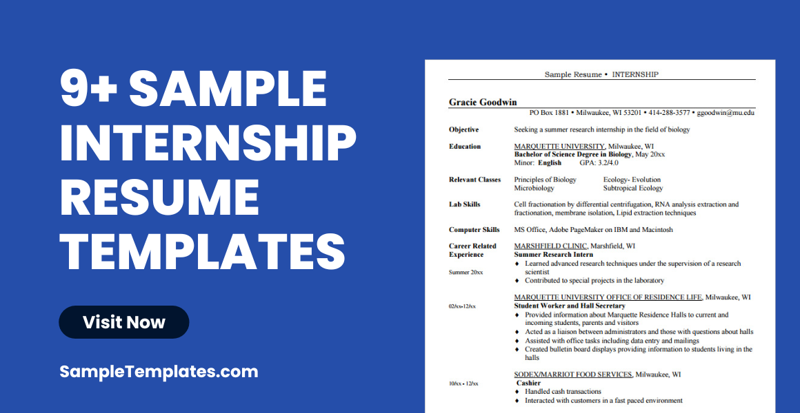 sample internship resume templates