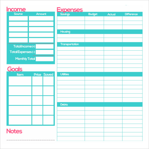 sample monthly budget templates