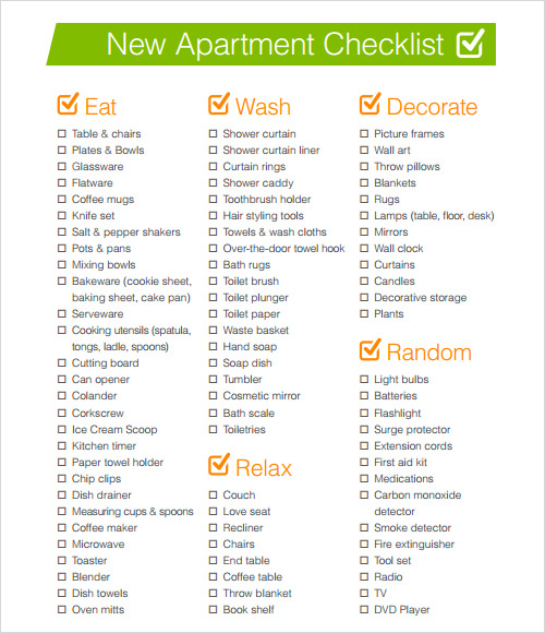 sample new apartment checklist