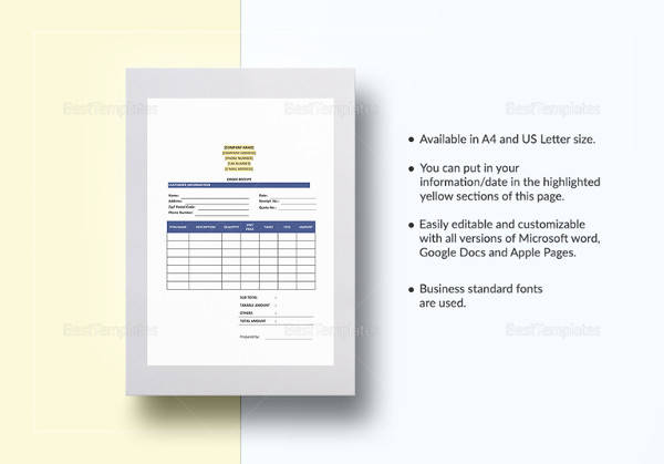 sample order receipt template