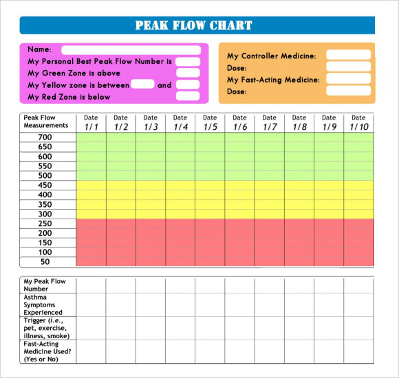 Peak Flow Meter Recording Chart