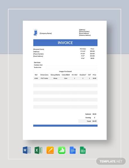 sample photography invoice