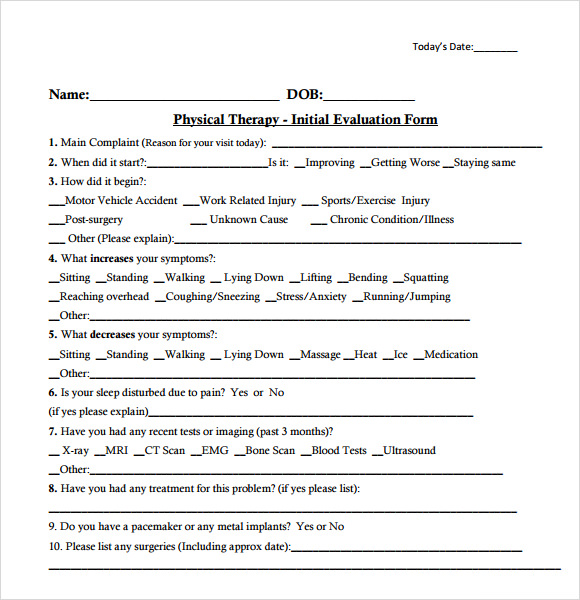 Pediatric Physical Therapy Evaluation Template