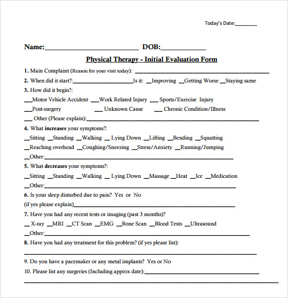 8 Sample Physical Therapy Evaluations Sample Templates
