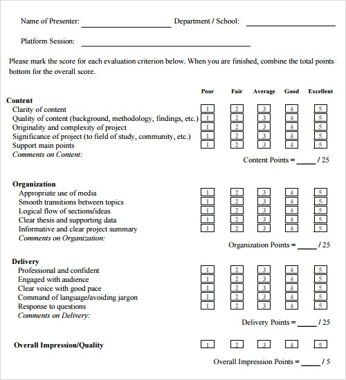 Presentation Evaluation Form Templates