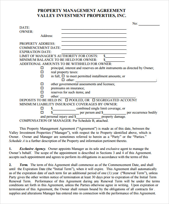 Property Management Agreement - 10+ Download Free 