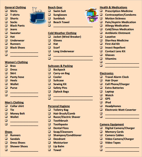 sample travel checklist