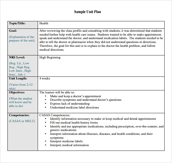 FREE 8 Unit Plan Templates In Samples In PDF