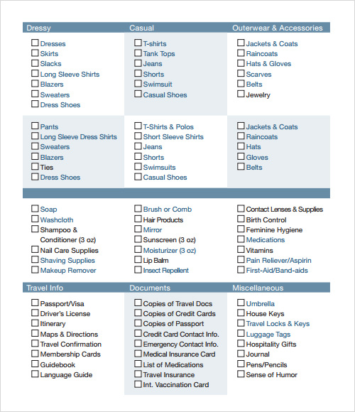 sample vacation checklist