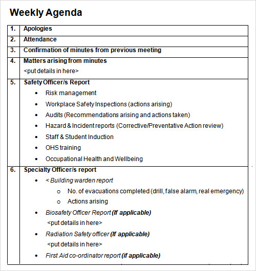 weekly agenda template