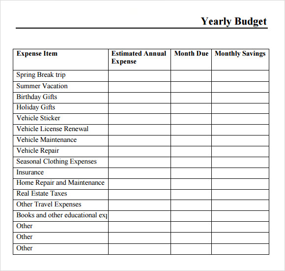 sample yearly budget template