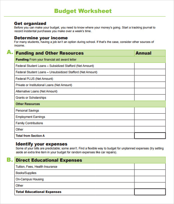 school budget worksheet template