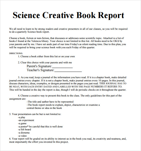 science creative book report templates