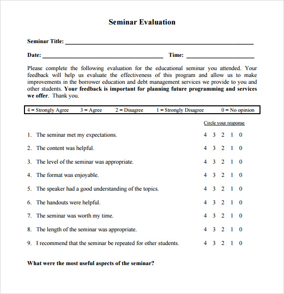 seminar evaluation form