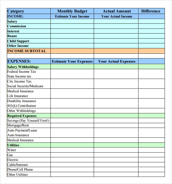 simple monthly budget template lesson plan