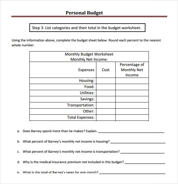 simple sample of a personal budget