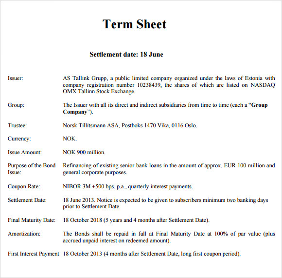 Simple Term Sheet Template