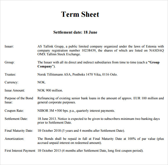 FREE 10 Sample Term Sheet Templates In Google Docs Google Sheets FREE 10 Sample Term Sheet Templates In Google Docs Google Sheets