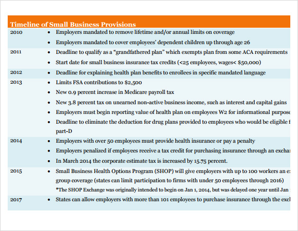 small business timeline example