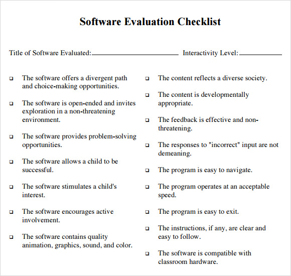 Software Evaluation Template Free Printable Templates