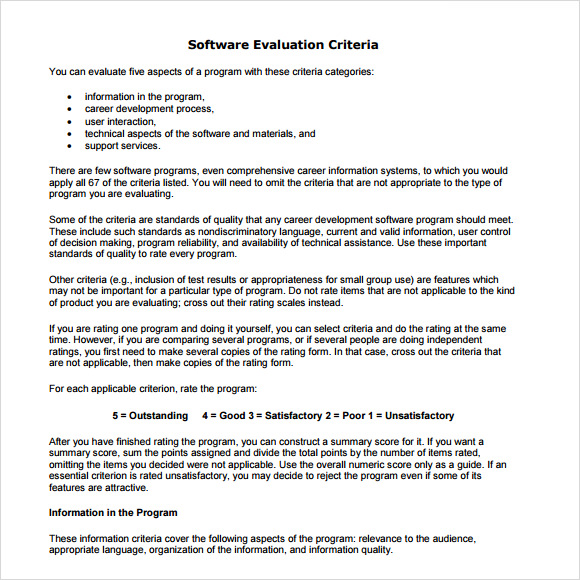 software evaluation criteria